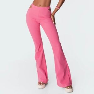 Edikted Kira Cut Out Flare Pink Pants
